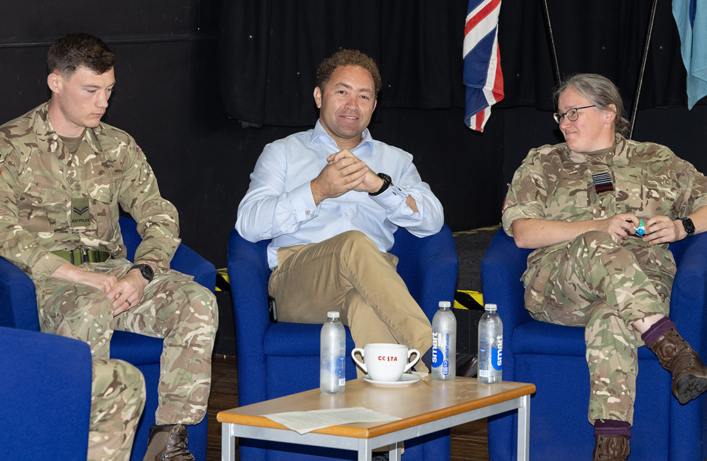L-R Corporal Grahamslaw, Calvin Bailey MP, Wing Commander Bird facilitating a discussion panel relating to Operation Pitting.